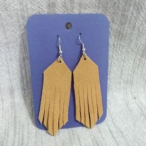 Leather Fringe Earrings Western Tan Boho Dangle
